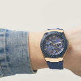 Guess Legacy Chronograph Blue Dial Blue Rubber Strap Watch For Men - W1049G9 Authentic Buy Shop Now