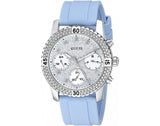 Guess Confetti Crystal Silver Dial Blue Rubber Strap Watch For Women - W1098L3 Authentic Buy Shop Now