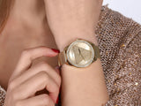 Guess Tri Glitz Quartz Diamonds Gold Dial Gold Mesh Bracelet Watch For Women - W1142L2 Authentic Buy Shop Now