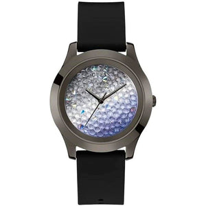 Guess Crush Crystals Silver Dial Black Rubber Strap Watch for Women - W1223L4 Authentic Buy Shop Now