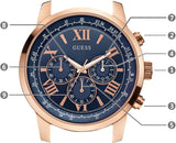 Guess Horizon Chronograph Blue Dial Blue Leather Strap Watch For Men - W0380G5 Authentic Buy Shop Now