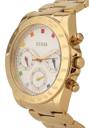 Guess Exclusive Multi Color White Dial Gold Steel Strap Watch for Women - GW0457L1 Authentic Buy Shop Now