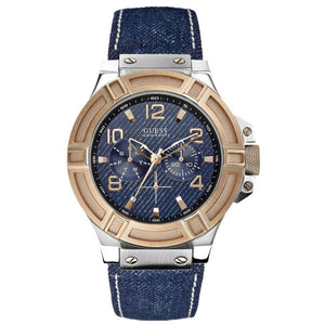 Guess Rigor Analog Blue Dial Blue Denim Strap Watch For Men - W0040G6 Authentic Buy Shop Now