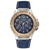 Guess Rigor Analog Blue Dial Blue Denim Strap Watch For Men - W0040G6 Authentic Buy Shop Now