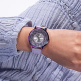 Guess Dahlia Analog Silver Dial Purple Leather Strap Watch For Women - GW0529L4 Authentic Buy Shop Now