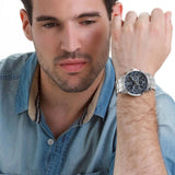 Guess Horizon Chronograph Quartz Black Dial Silver Steel Strap Watch For Men - W0379G1 Authentic Buy Shop Now