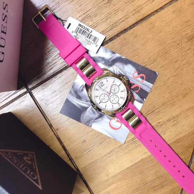 Guess Intrepid White Dial Two Tone Silicon Strap Watch For Women - W0325L3 Authentic Buy Shop Now