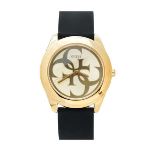Guess G Twist Gold Dial Black Leather Strap Watch for Women - W0911L3 Authentic Buy Shop Now