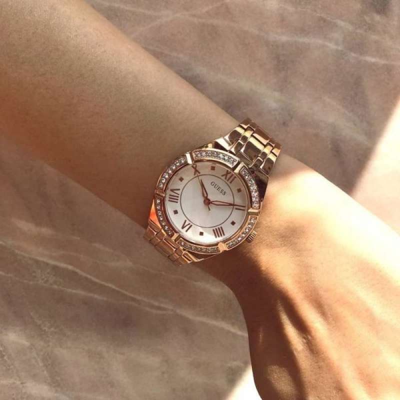 Guess Cosmo Diamonds Silver Dial Rose Gold Steel Strap Watch For Women - GW0033L3 Authentic Buy Shop Now
