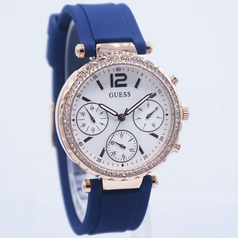 Guess Solstice Diamonds Silver Dial Blue Rubber Strap Watch for Women - GW0113L3 Authentic Buy Shop Now