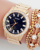 Guess Sparkler Diamonds Black Dial Gold Steel Strap Watch for Women - GW0111L2 Authentic Buy Shop Now