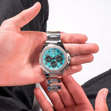 Guess Empire Chronograph Quartz Sky Blue Dial Silver Steel Strap Watch For Men - GW0489G3 Authentic Buy Shop Now