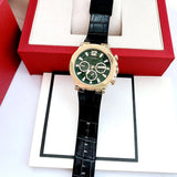 Guess Edge Chronograph Green Dial Black Leather Strap Watch For Men - GW0492G3 Authentic Buy Shop Now
