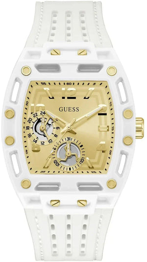 Guess Phoenix Analog Gold Dial White Silicone Strap Watch For Men - GW0499G5 Authentic Buy Shop Now