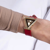 Guess Fame Quartz Gold Dial Red Leather Strap Watch For Women - GW0504L2 Authentic Buy Shop Now