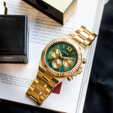 Guess Equity Analog Green Dial Gold Steel Strap Watch For Men - GW0703G2 Authentic Buy Shop Now