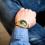 Guess Equity Analog Green Dial Gold Steel Strap Watch For Men - GW0703G2 Authentic Buy Shop Now