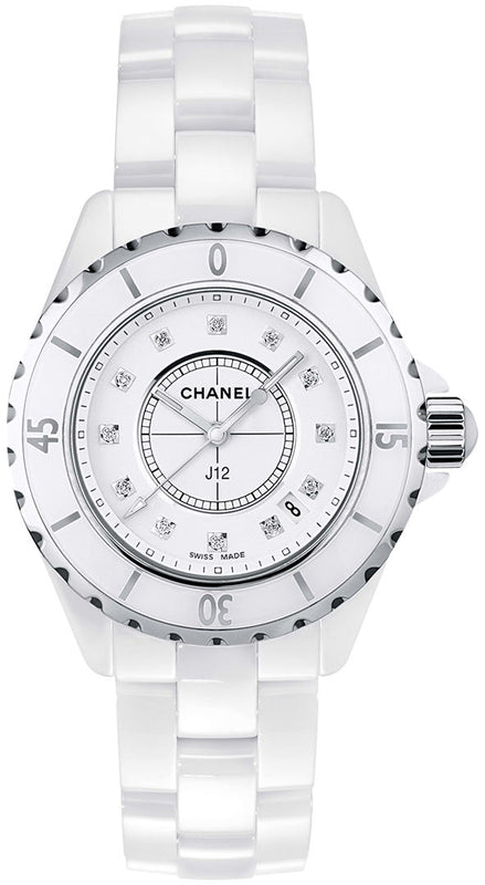Chanel J12 Diamonds Ceramic White Dial White Steel Strap Watch for Women - J12 H1628 Authentic Buy Shop Now