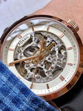 Fossil Townsman Automatic Skeleton White Dial Brown Leather Strap Watch for Men - ME3078 Authentic Buy Shop Now