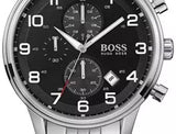 Hugo Boss Aeroliner Chronograph Quartz Black Dial Silver Steel Strap Watch For Men - HB1512446 Authentic Buy Shop Now