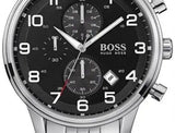 Hugo Boss Aeroliner Chronograph Black Dial Silver Steel Strap Watch For Men - 1512446 Authentic Buy Shop Now