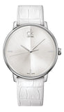 Calvin Klein Accent Silver Dial White Leather Strap Watch for Women - K2Y2Y1KW Authentic Buy Shop Now