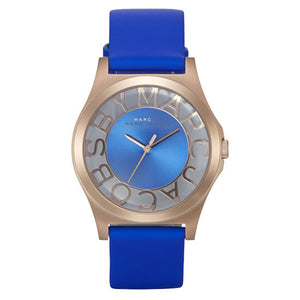 Marc Jacobs Henry Skeleton Blue Dial Blue Leather Strap Watch for Women - MBM1244 Authentic Buy Shop Now