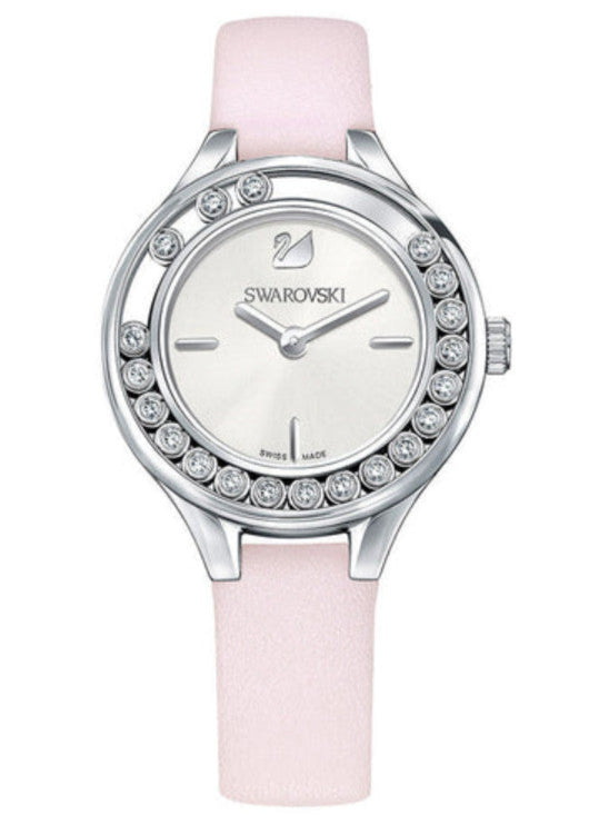 Swarovski Lovely Crystals Silver Dial Pink Leather Strap Watch for Women - 5261493 Authentic Buy Shop Now