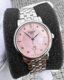 Tissot T Classic Carson Premium Lady Mother of Pearl Pink Dial Silver Steel Strap Watch For Women - T122.210.11.159.00 Authentic Buy Shop Now