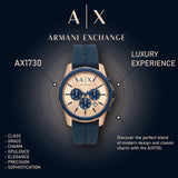 Armani Exchange Hampton Chronograph Rose Gold Dial Blue Silicone Strap Watch For Men - AX1730 Authentic Buy Shop Now