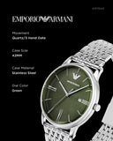 Emporio Armani Minimalist Green Dial Silver Steel Strap Watch for Men - AR11644 Authentic Buy Shop Now