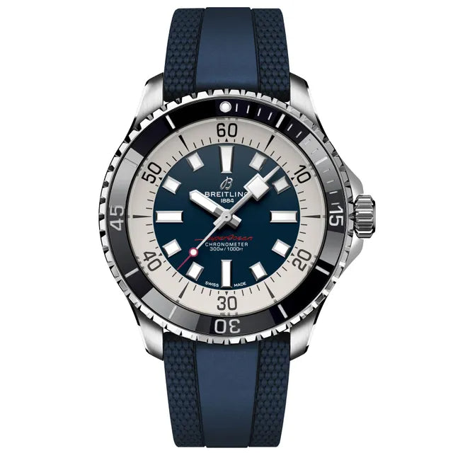 Breitling Superocean Automatic 46 Blue Dial Blue Rubber Strap Watch for Men - A17378E71C1S1 Authentic Buy Shop Now
