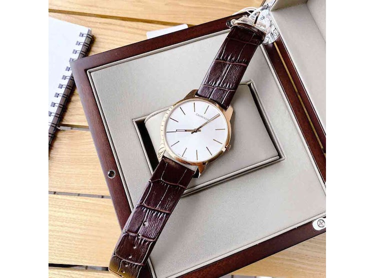Calvin Klein City Silver Dial Brown Leather Strap Watch For Men - K2G21629 Authentic Buy Shop Now