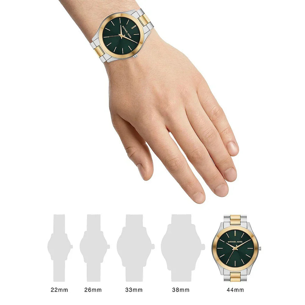 Michael Kors Slim Runway Quartz Green Dial Two Tone Steel Strap Watch for Women - MK9149 Authentic Buy Shop Now