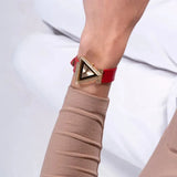 Guess Fame Quartz Gold Dial Red Leather Strap Watch For Women - GW0504L2 Authentic Buy Shop Now