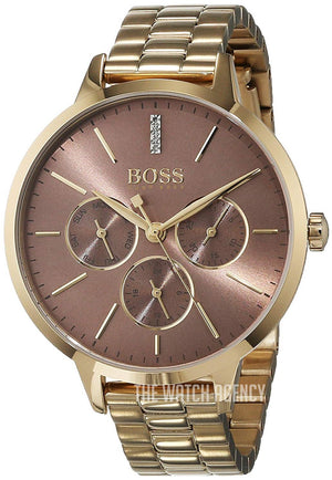 Hugo Boss Symphony Brown Dial Gold Steel Strap Watch for Women - 1502422 Authentic Buy Shop Now