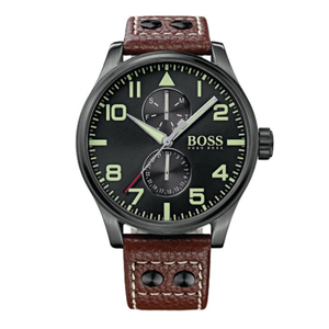 Hugo Boss Aeroliner Maxx Black Dial Brown Leather Strap Watch For Men - 1513079 Authentic Buy Shop Now