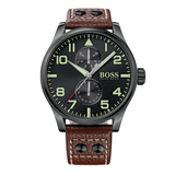 Hugo Boss Aeroliner Maxx Black Dial Brown Leather Strap Watch For Men - 1513079 Authentic Buy Shop Now