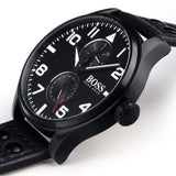 Hugo Boss Aeroliner Black Dial Black Leather Strap Watch For Men - 1513083 Authentic Buy Shop Now