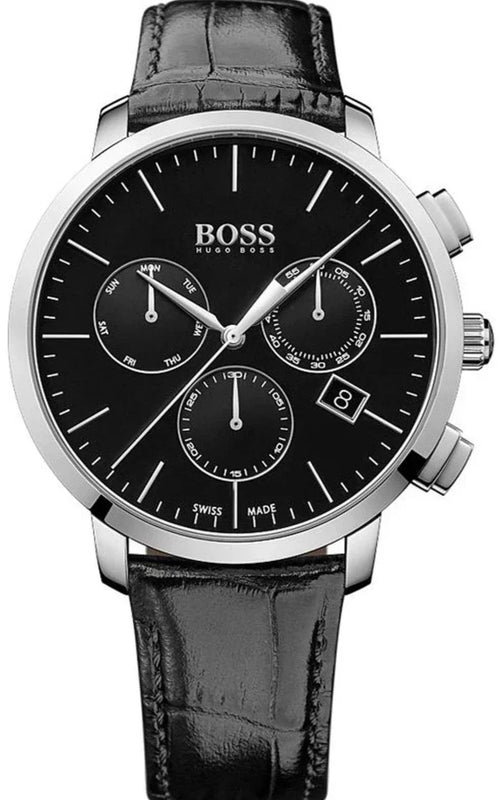 Hugo Boss Chronograph Black Dial Black Leather Strap Watch For Men - 1513266 Authentic Buy Shop Now