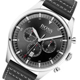 Hugo Boss Pioneer Chronograph Black Dial Black Leather Strap Watch For Men - 1513708 Authentic Buy Shop Now