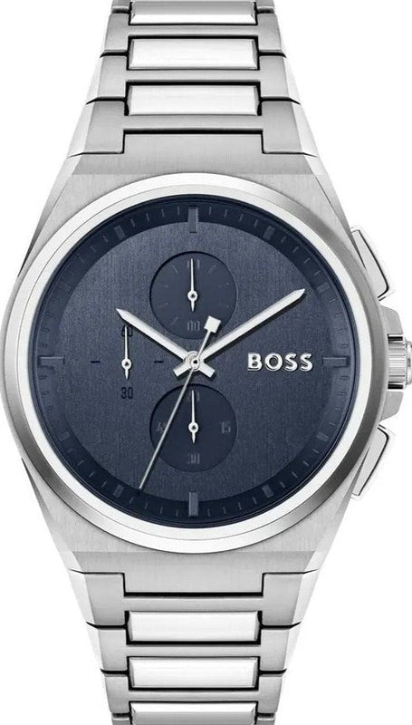 Hugo Boss Steer Chronograph Blue Dial Silver Steel Strap Watch For Men - 1514048 Authentic Buy Shop Now