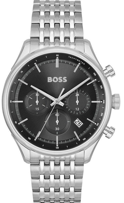 Hugo Boss Gregor Chronograph Black Dial Silver Steel Strap Watch For Men - 1514082 Authentic Buy Shop Now