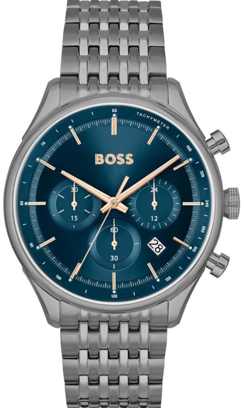 Hugo Boss Gregor Chronograph Blue Dial Grey Steel Strap Watch For Men - 1514083 Authentic Buy Shop Now