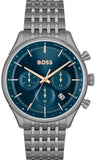 Hugo Boss Gregor Chronograph Blue Dial Grey Steel Strap Watch For Men - 1514083 Authentic Buy Shop Now