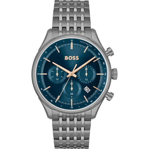 Hugo Boss Gregor Chronograph Blue Dial Grey Steel Strap Watch For Men - 1514083 Authentic Buy Shop Now