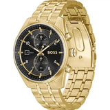 Hugo Boss Skytraveller Chronograph Black Dial Gold Steel Strap Watch for Men - 1514152 Authentic Buy Shop Now