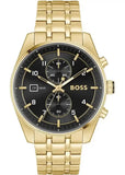 Hugo Boss Skytraveller Chronograph Black Dial Gold Steel Strap Watch for Men - 1514152 Authentic Buy Shop Now