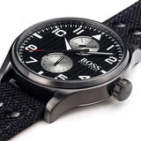 Hugo Boss Aeroliner Chronograph Black Dial Black Leather Strap Watch For Men - 1513086 Authentic Buy Shop Now