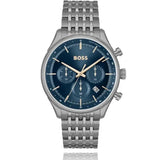 Hugo Boss Gregor Chronograph Blue Dial Grey Steel Strap Watch For Men - 1514083 Authentic Buy Shop Now